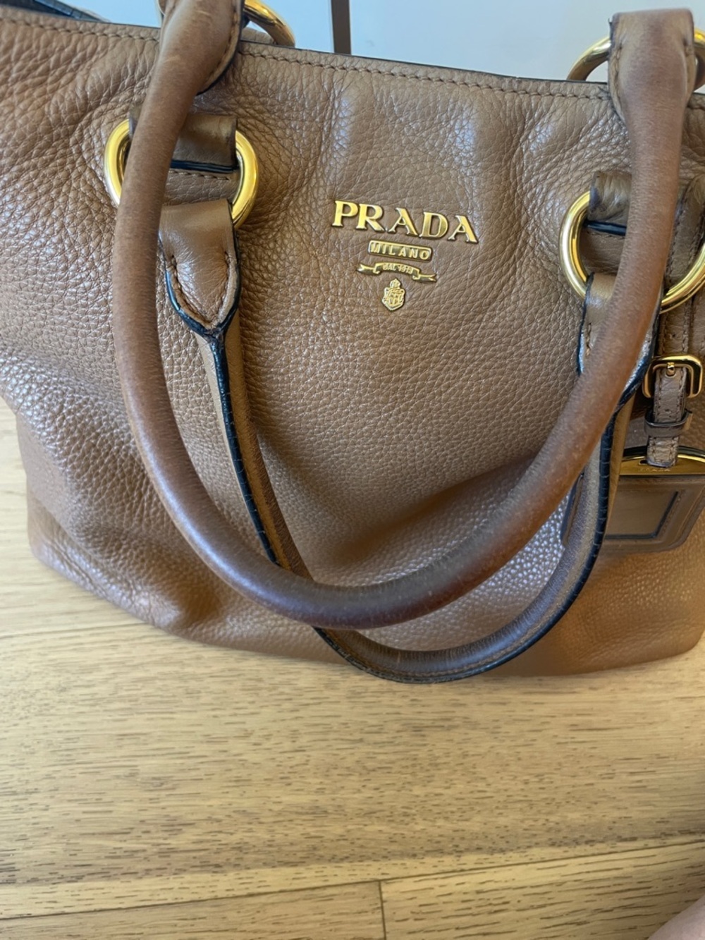 Prada Pebbled Leather Tote Bag Brown Gold Hardware | Large Work Tote Shoulder Ba - Picture 9 of 14